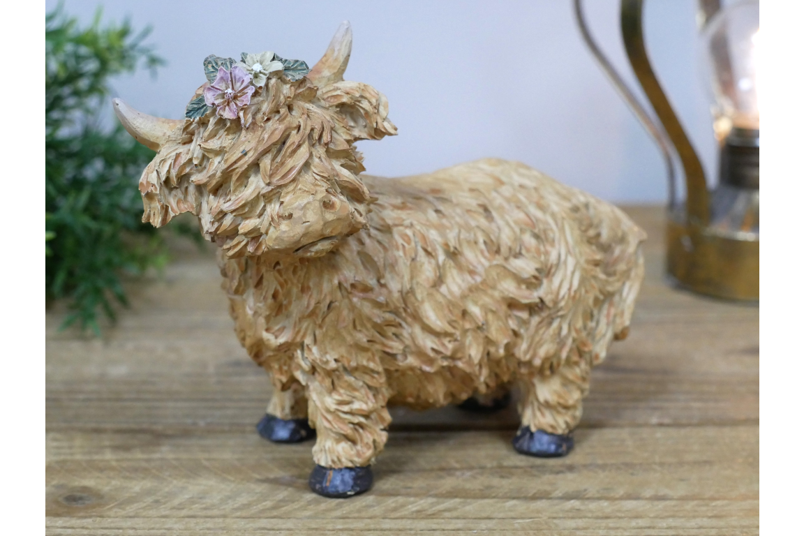 Standing Highland Cow with Flower Headband