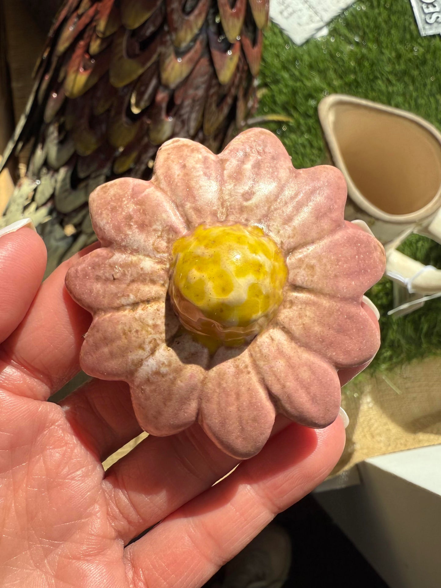 Pink Ceramic Flower Garden Stake
