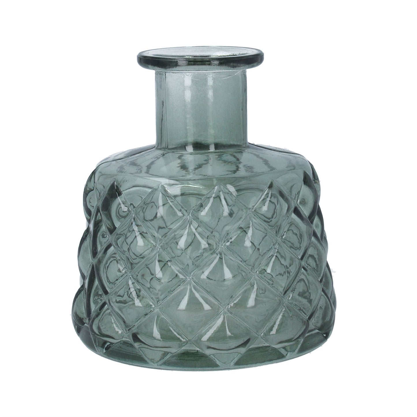 Green Glass Trellis Stubby Vase