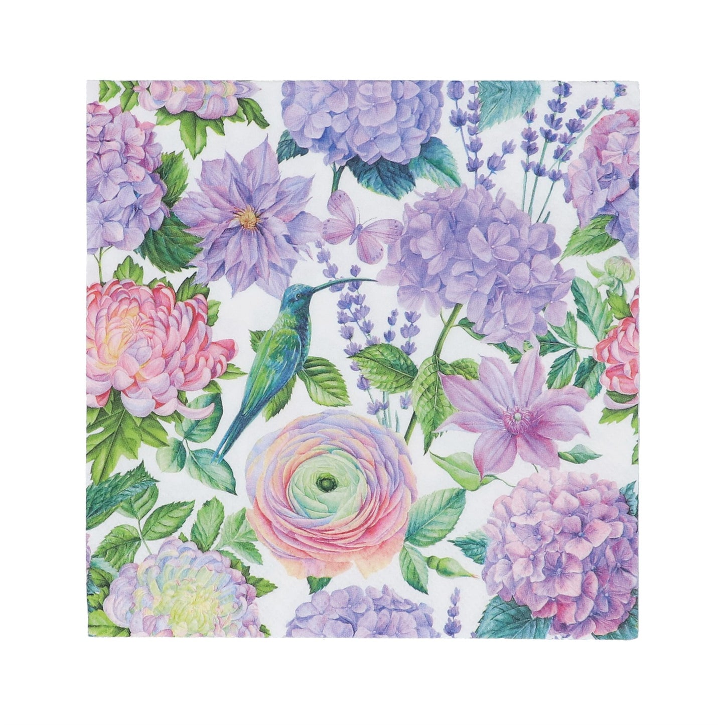 Lilac Flowers & Hummingbird Paper Napkins - Pack of 20