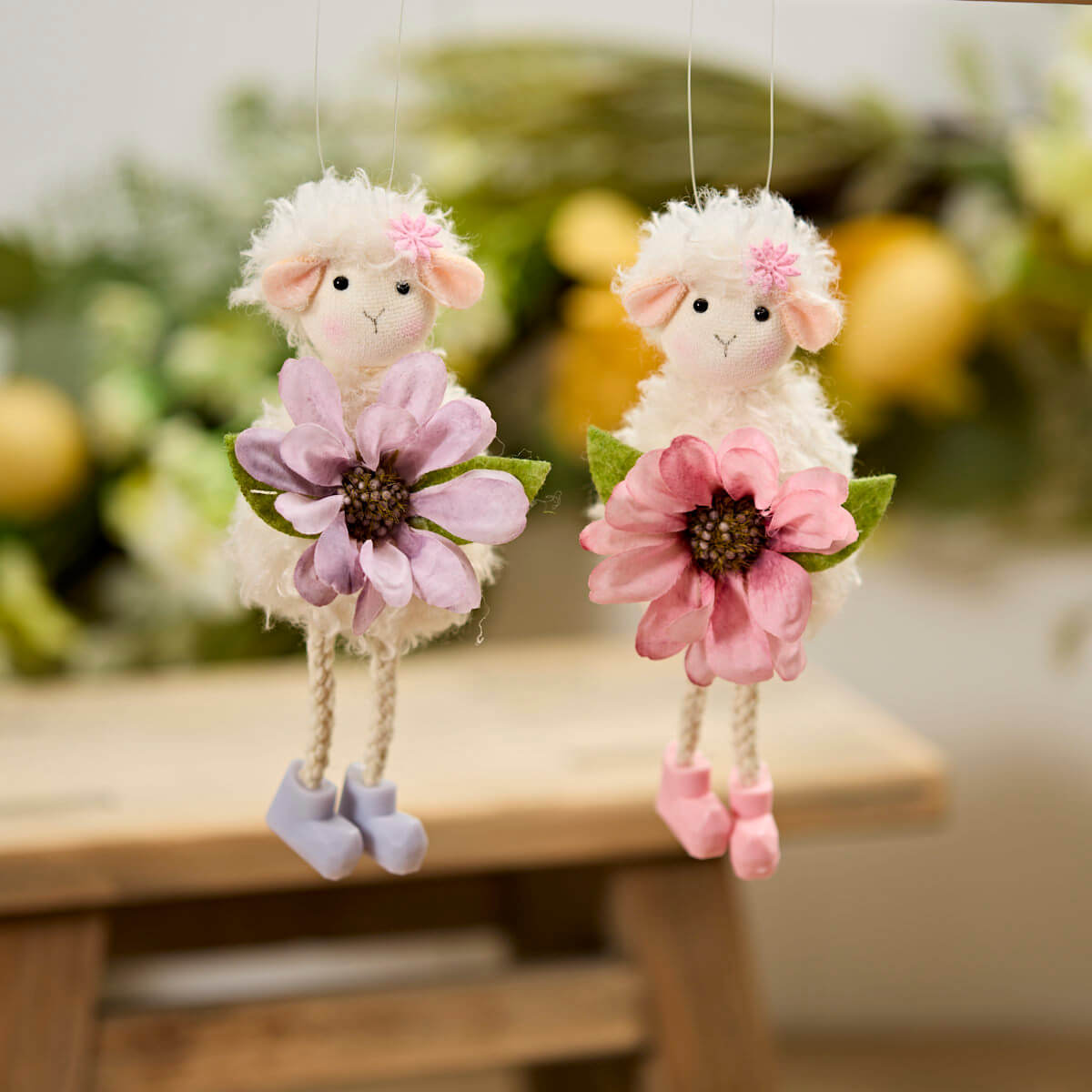 Fluffy Sheep Hanger with Faux Flower