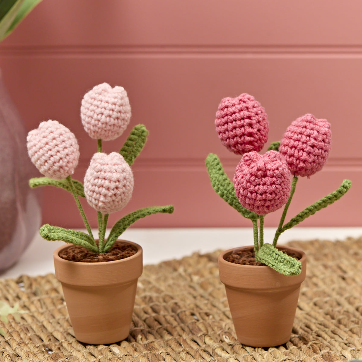 Hand Knitted Tulip Bunch In Pot