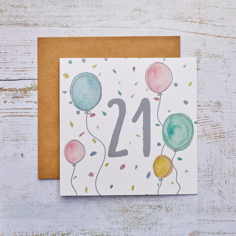 Balloons & Confetti 21st Birthday Card