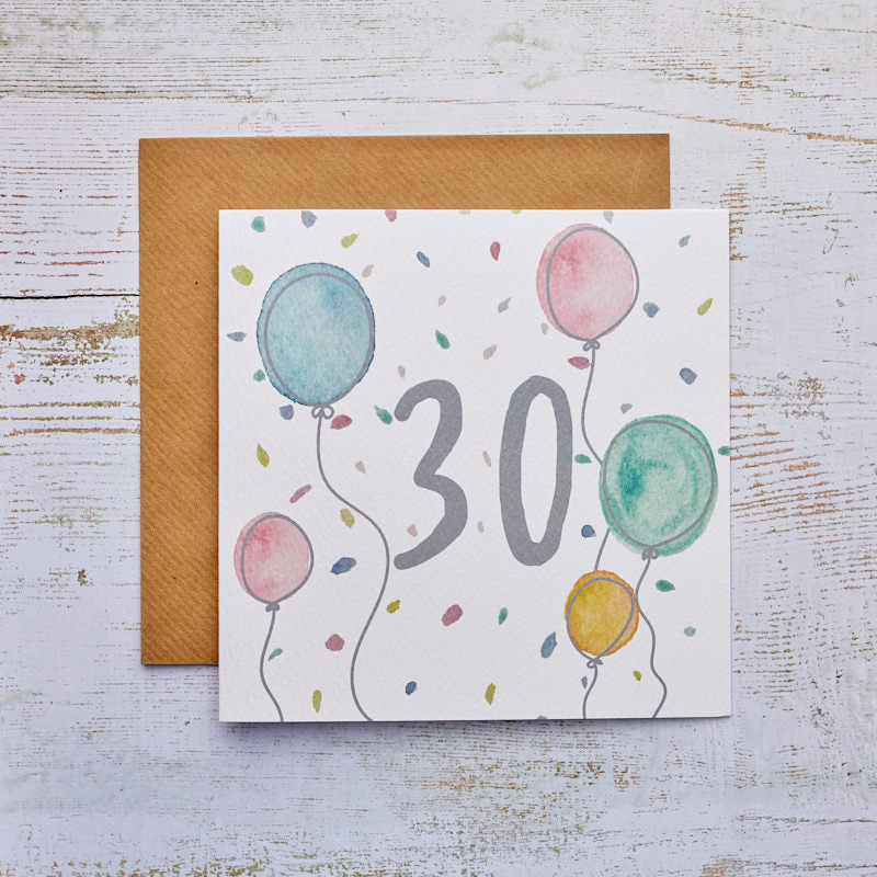 Balloons & Confetti 30th Birthday Card