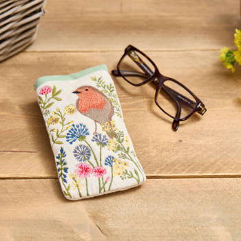 Robin Embroidered Velvet Glasses Case