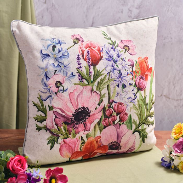 Floral Serenade Mixed Flowers Printed Cushion