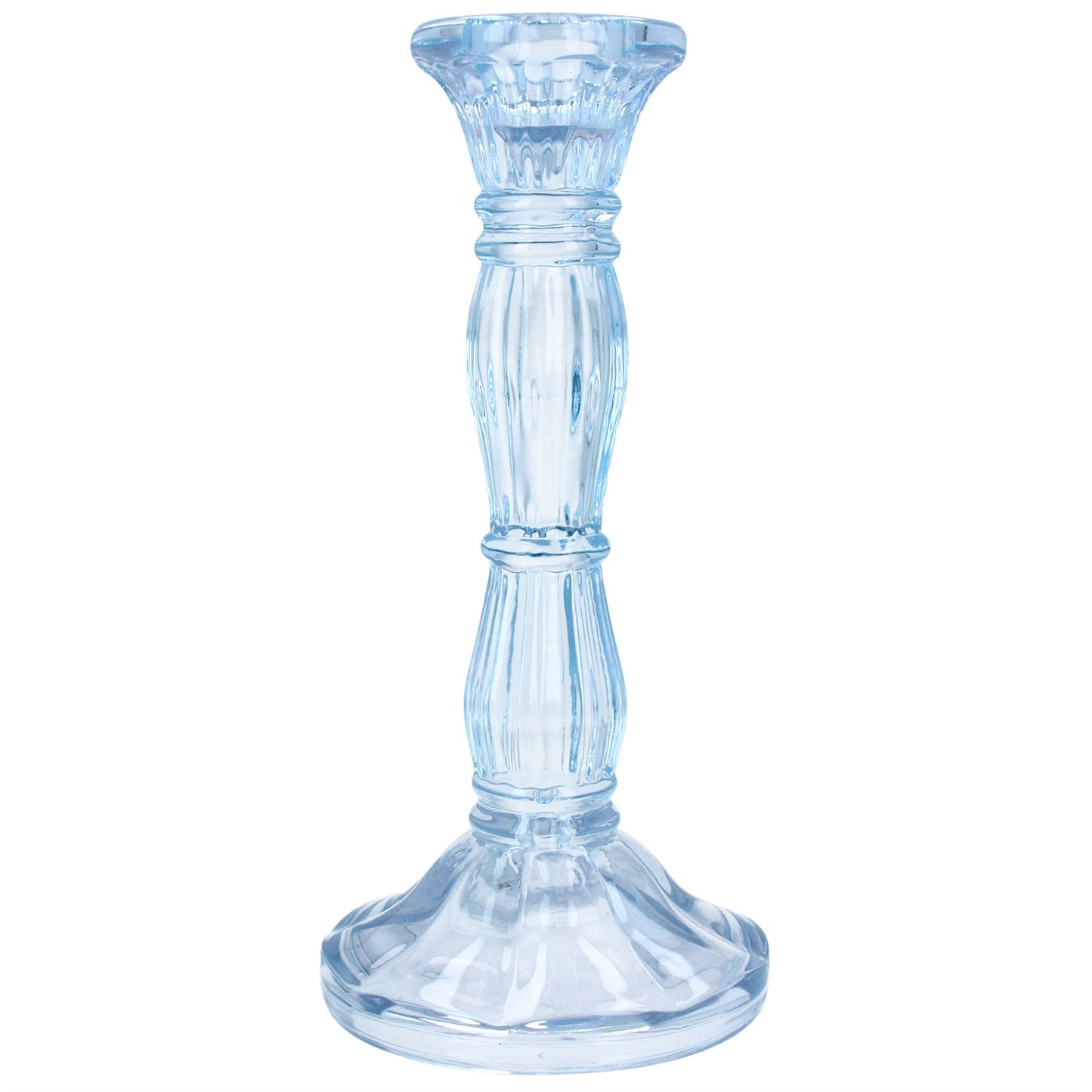 Pastel Blue Moulded Glass Candlestick