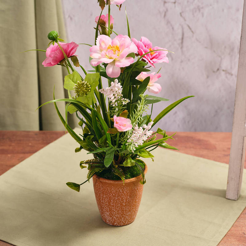 Pink Peony Faux Flowers in Pot