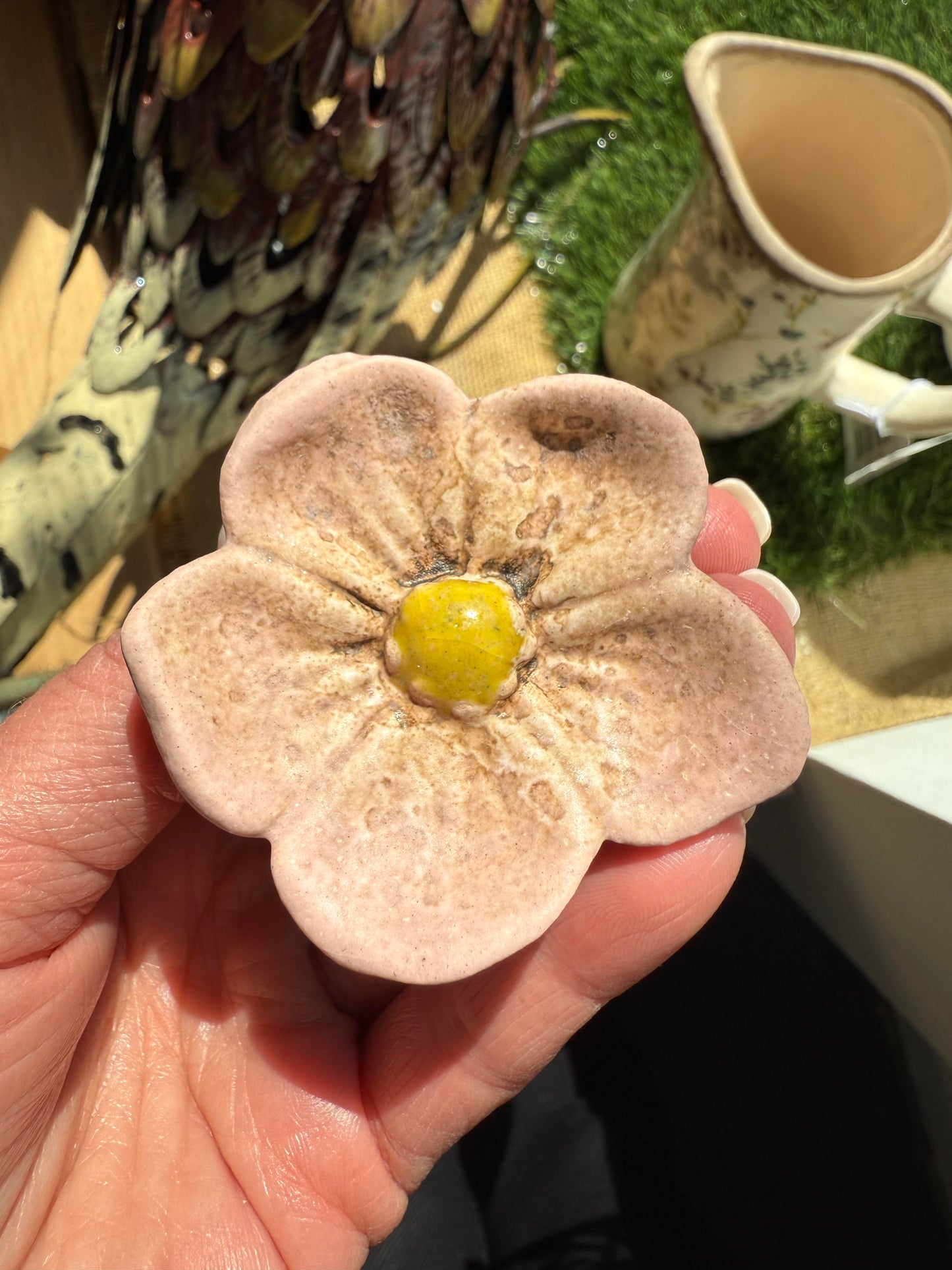 Pink Ceramic Flower Garden Stake