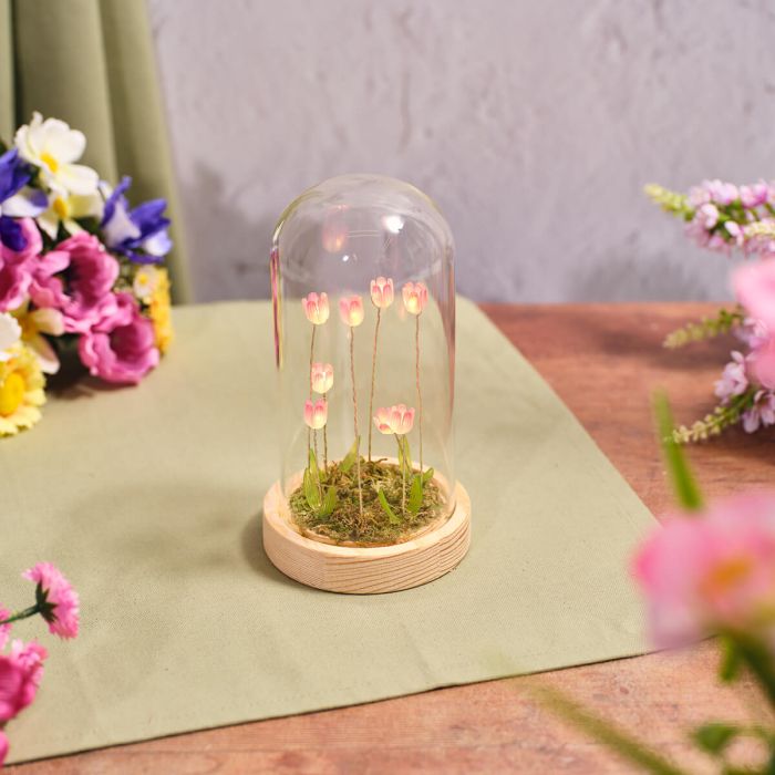 Floral Serenade Tall Glass Dome with LED Tulips