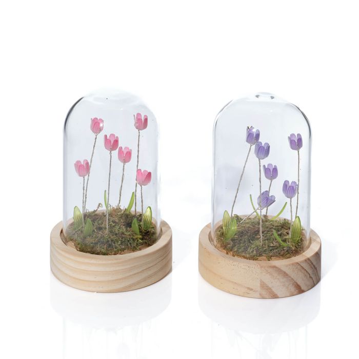 Floral LED Glass Dome Decoration with Tulips