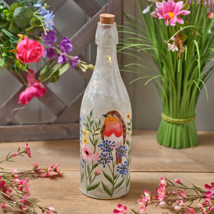 Garden Birds Frosted LED Glass Bottle