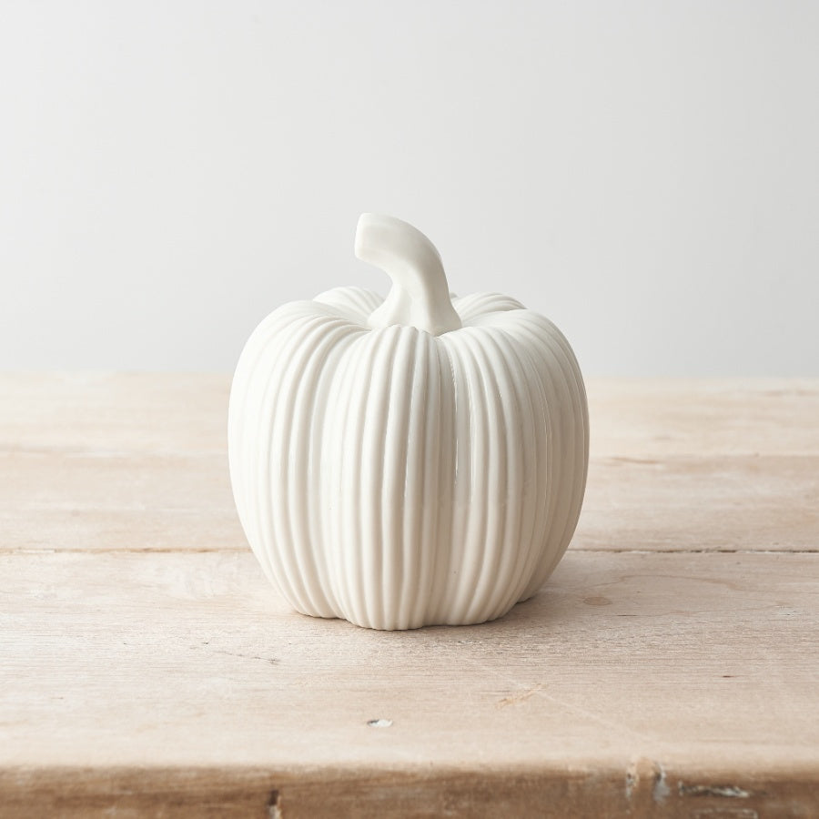 White Ribbed Ceramic Pumpkin