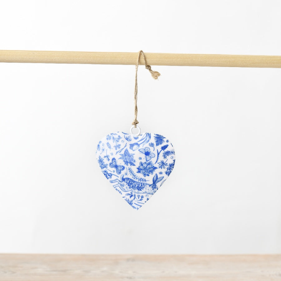 Blue Hare Floral Hanging Heart