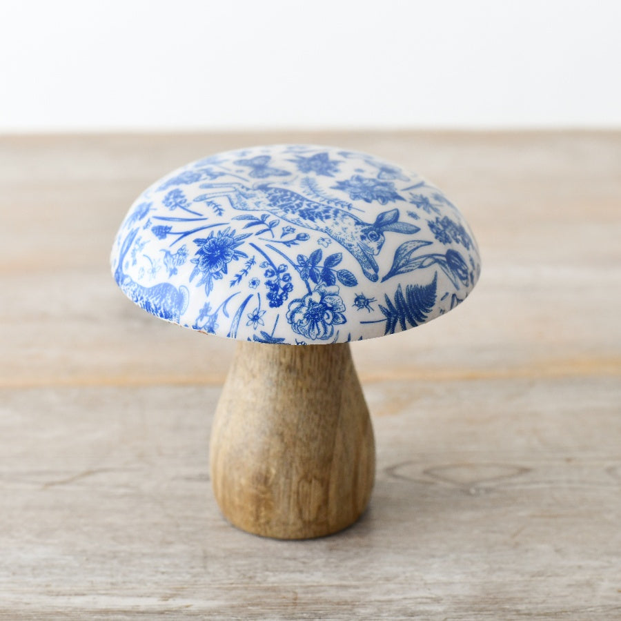 Blue Hare Floral Wooden Mushroom