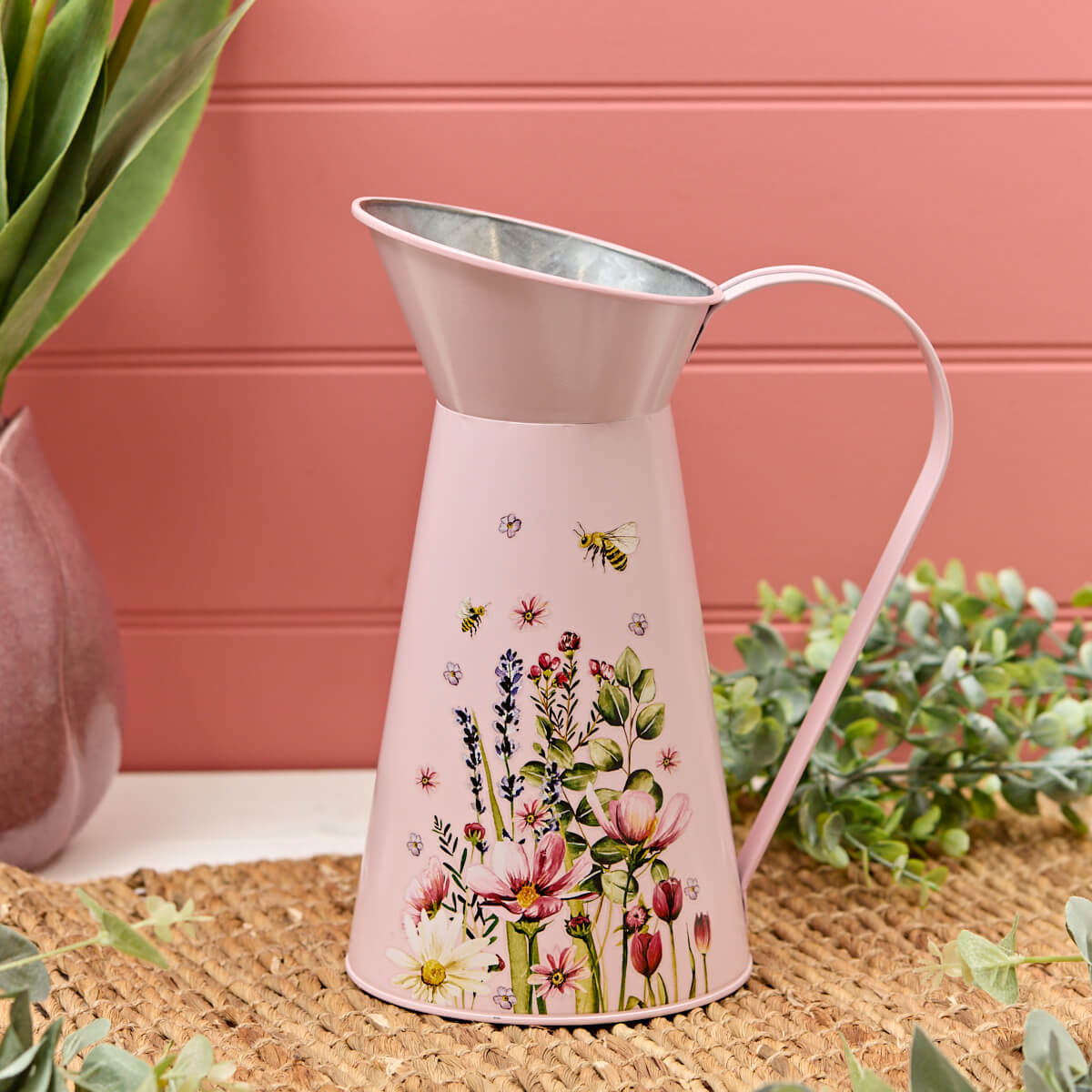 Pink Floral Decorative Metal Jug