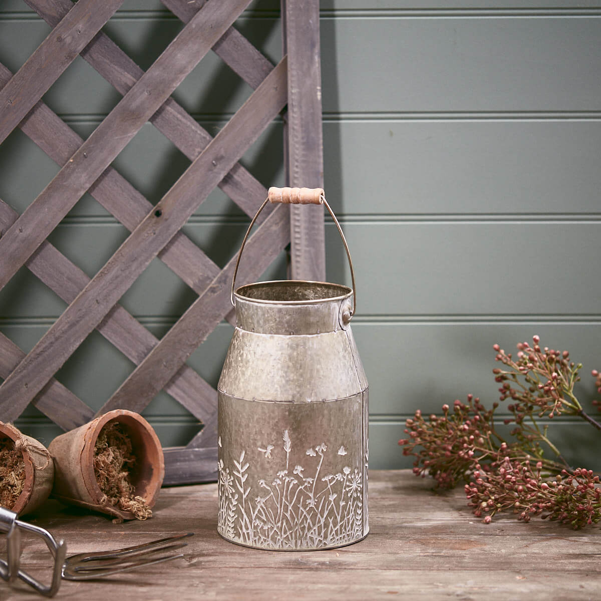 Metal Milk Urn with Debossed Wildflowers