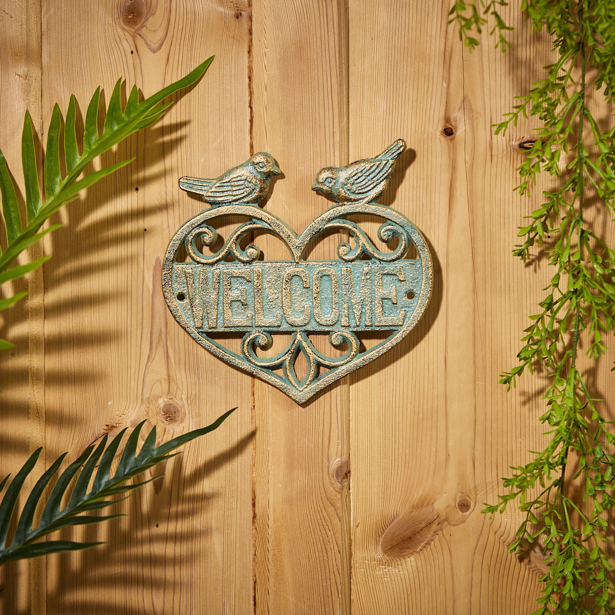 Wrought Iron Verdigris Welcome Heart Plaque