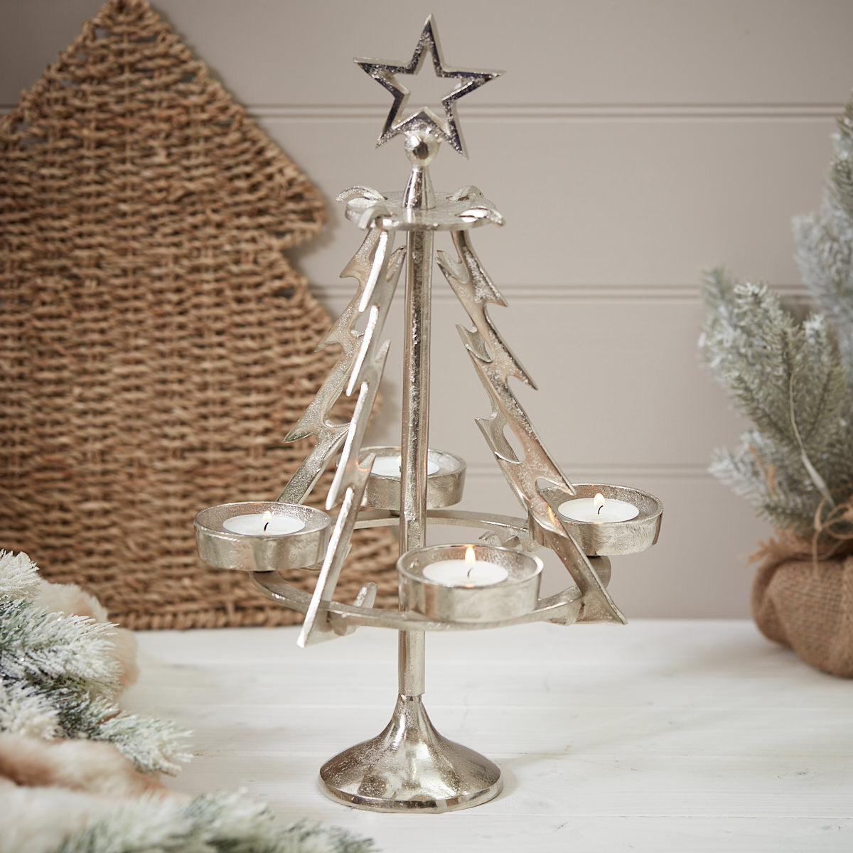 Silver Metal Christmas Tree with T-Light Holders