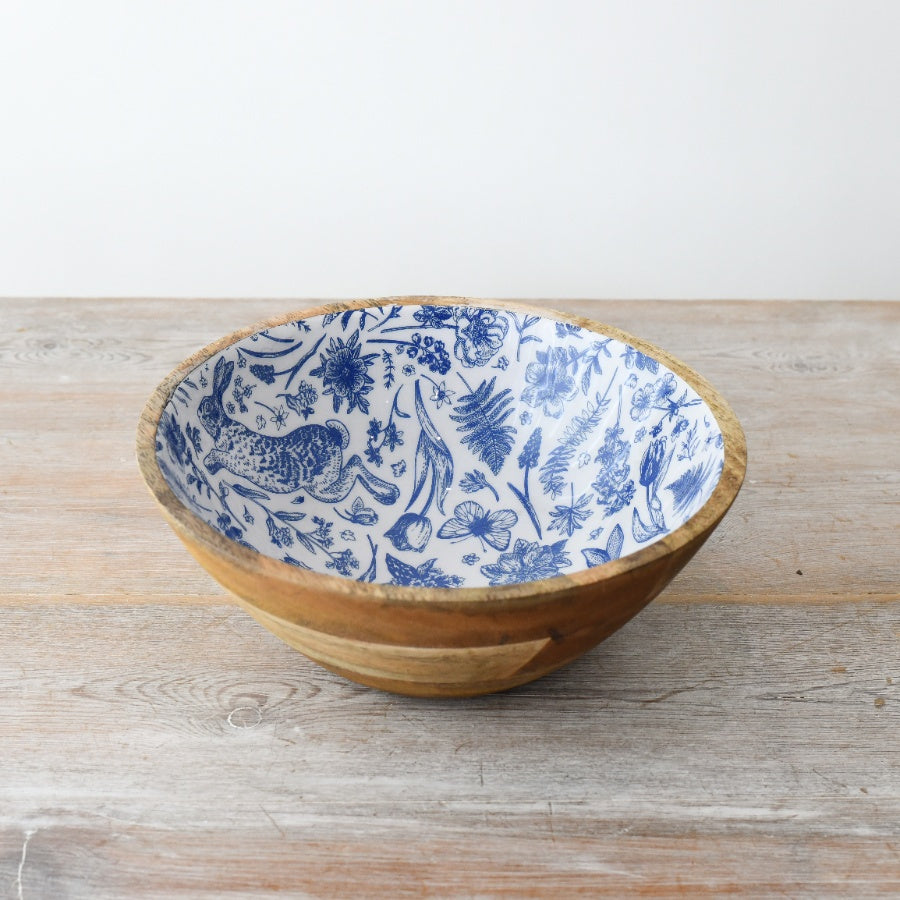 Blue Hare Floral Wood & Enamel Bowl
