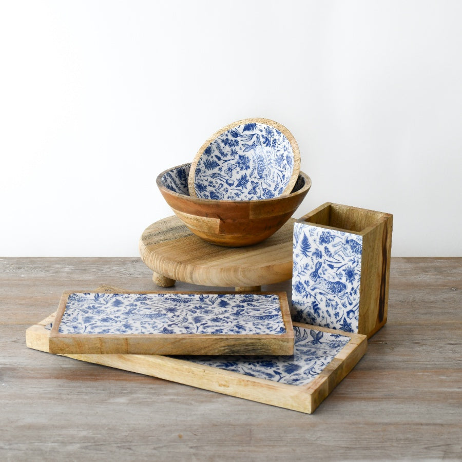 Blue Hare Floral Wood & Enamel Display Box