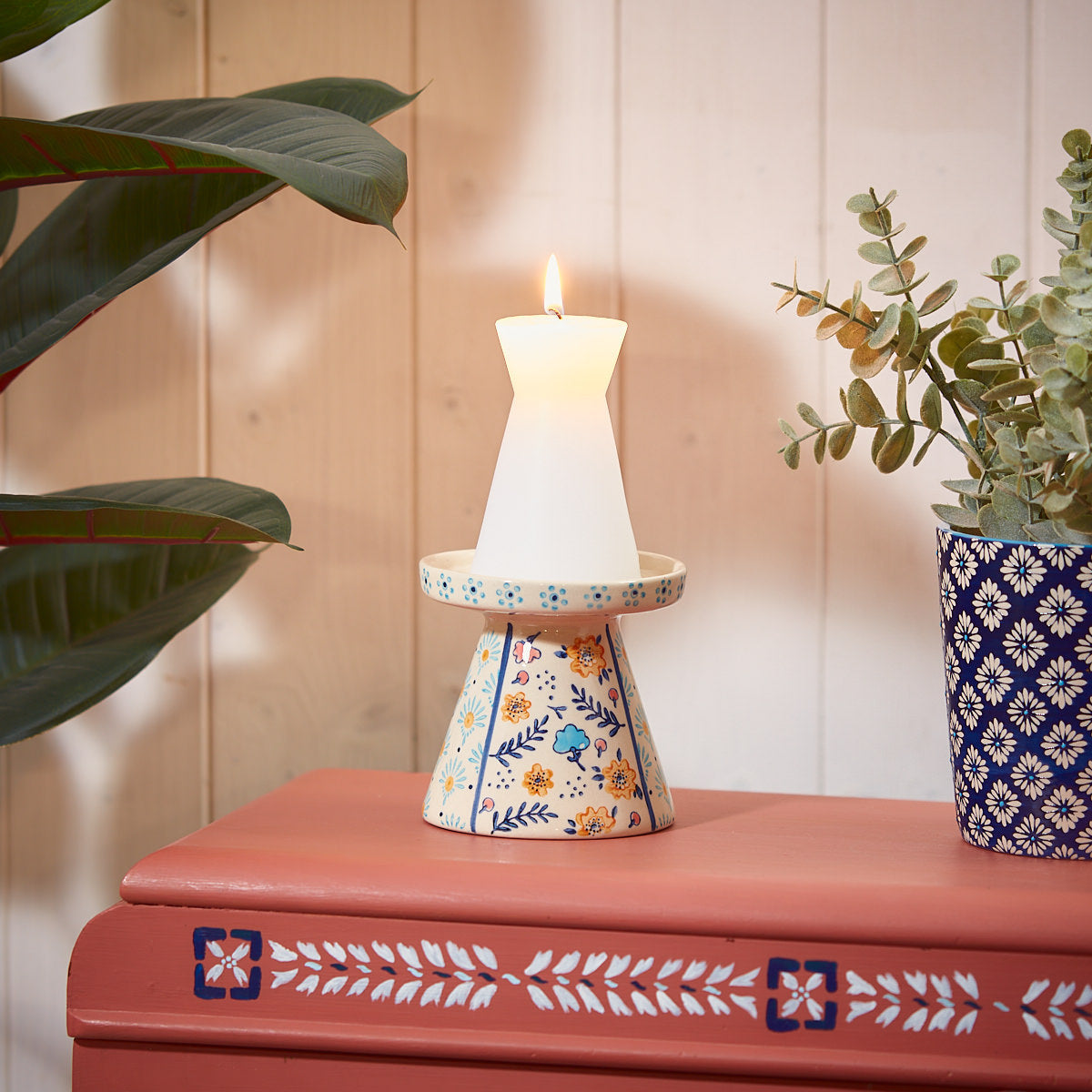 Stoneware Multi Floral Candle Holder