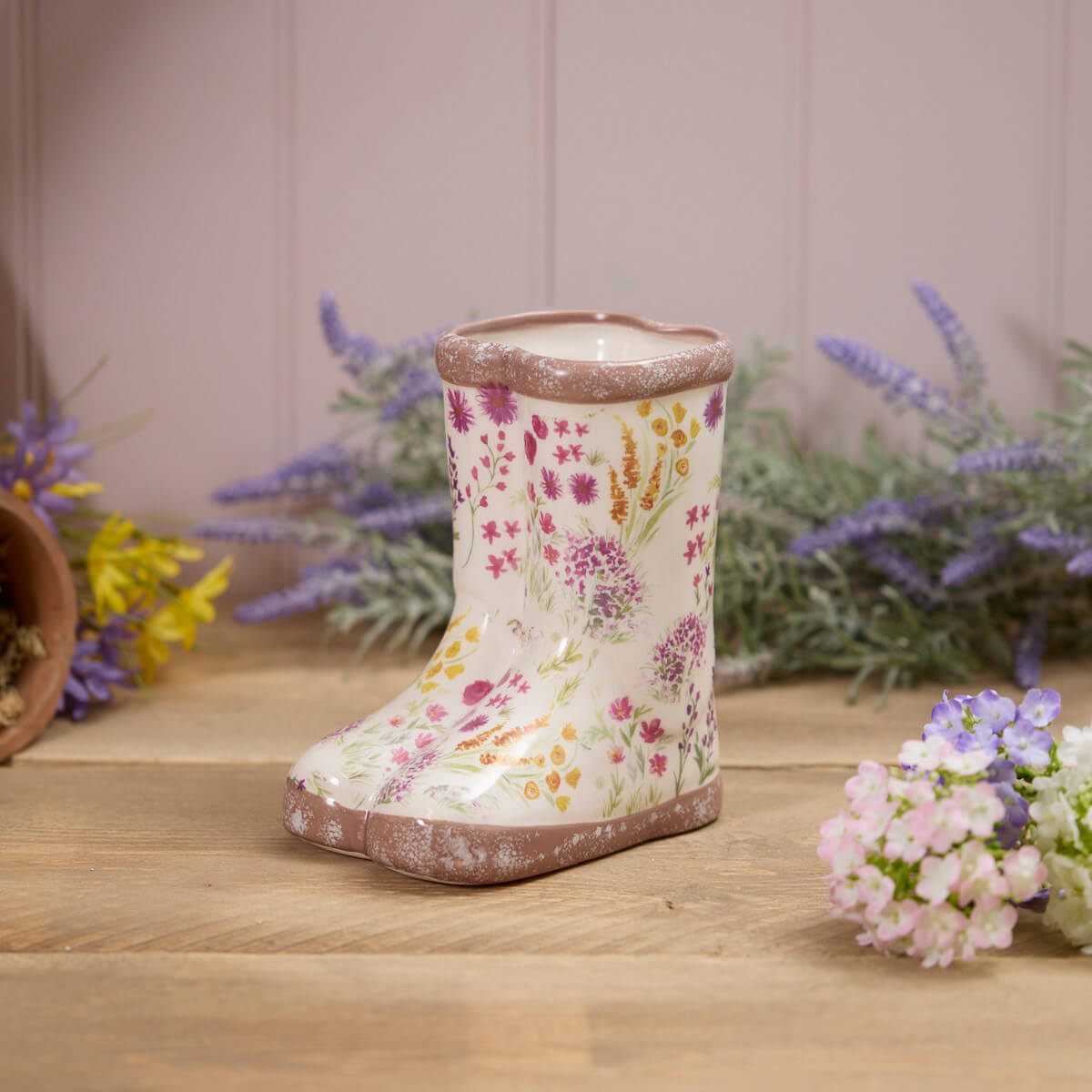Floral Ceramic Welly Boot Planter