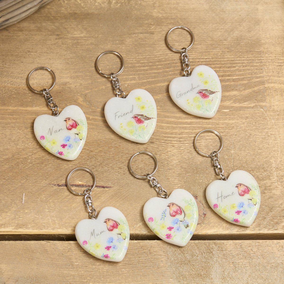 Robin Floral Marble Keyring