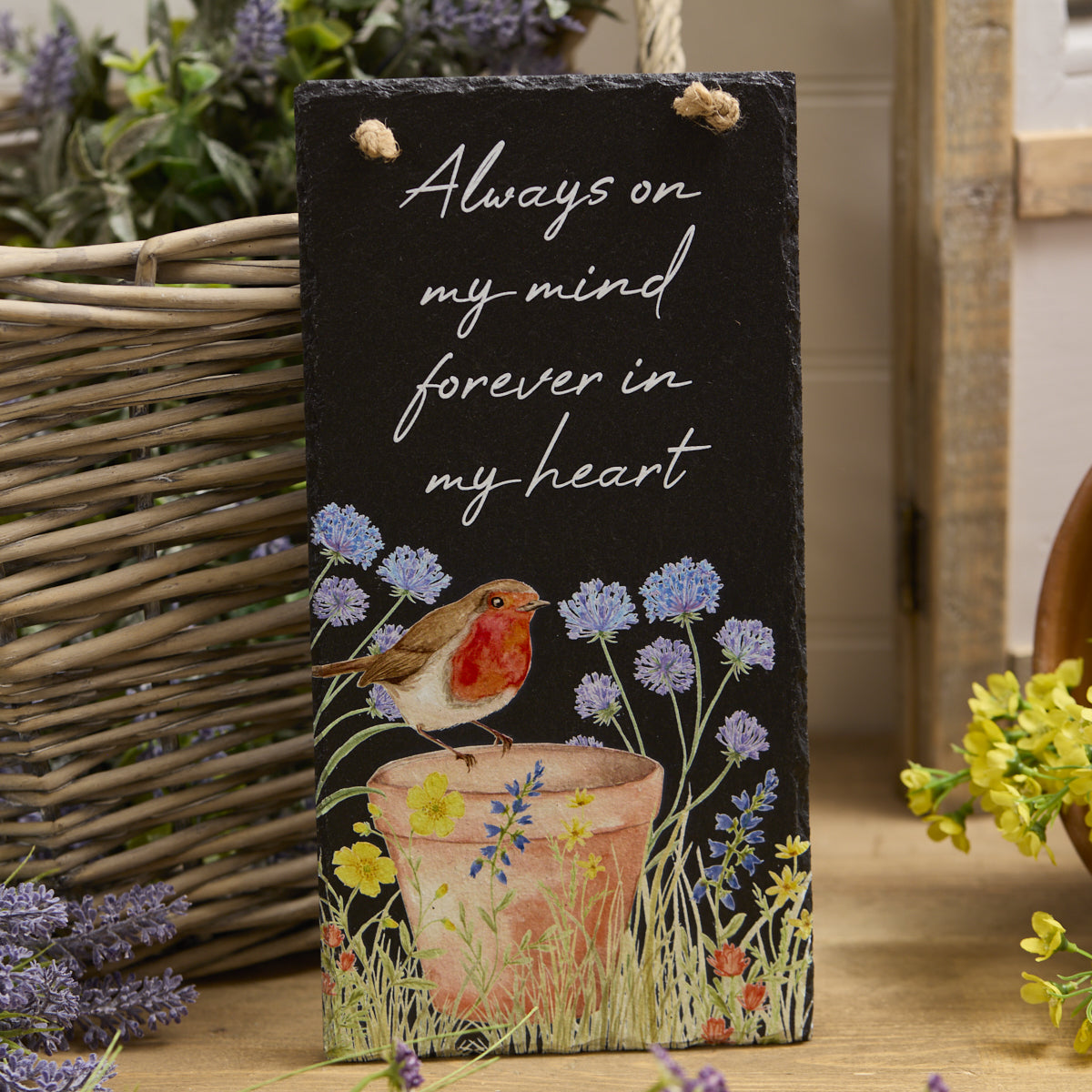 Robin On Plant Pot Slate Plaque