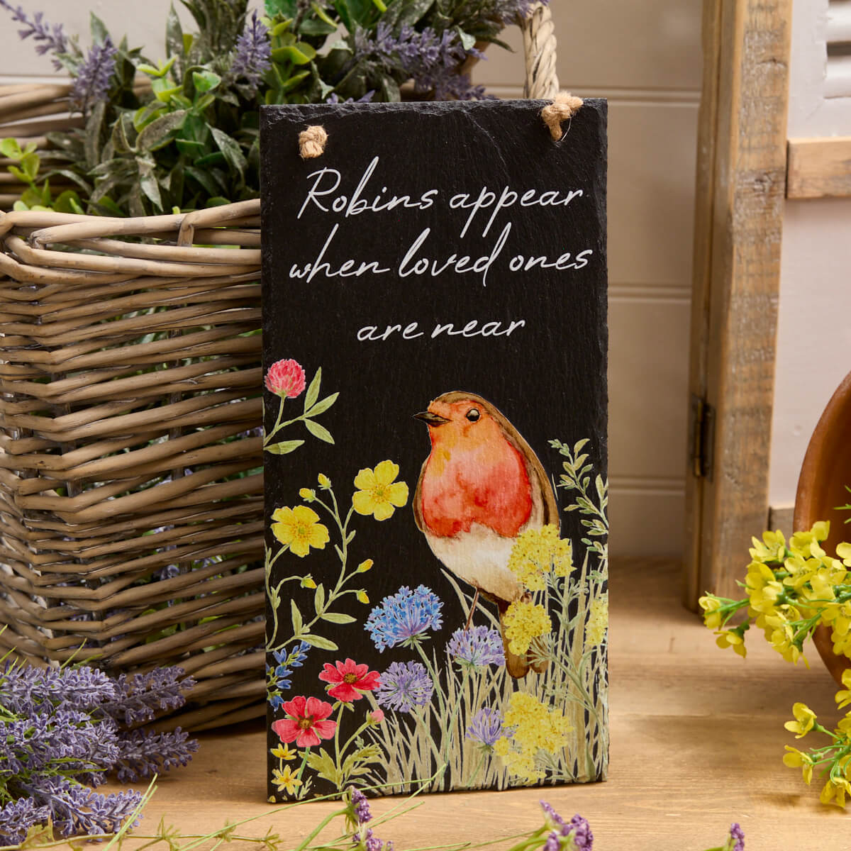 Robins Appear Floral Slate Hanging Plaque