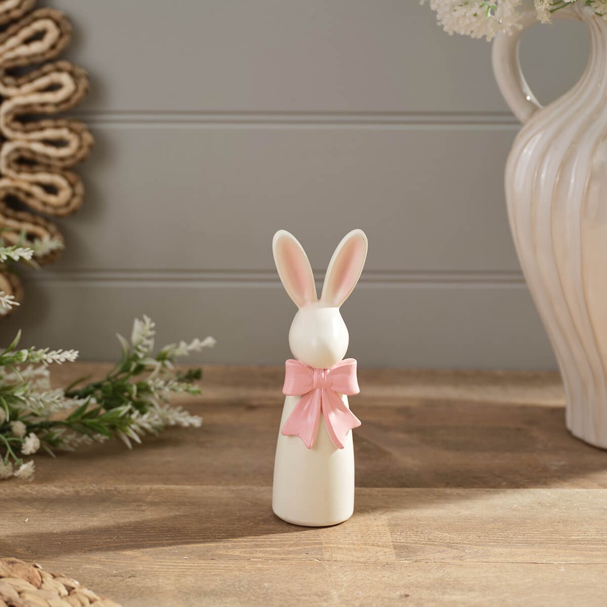Farmhouse Standing Bunny with Pink Bow Small