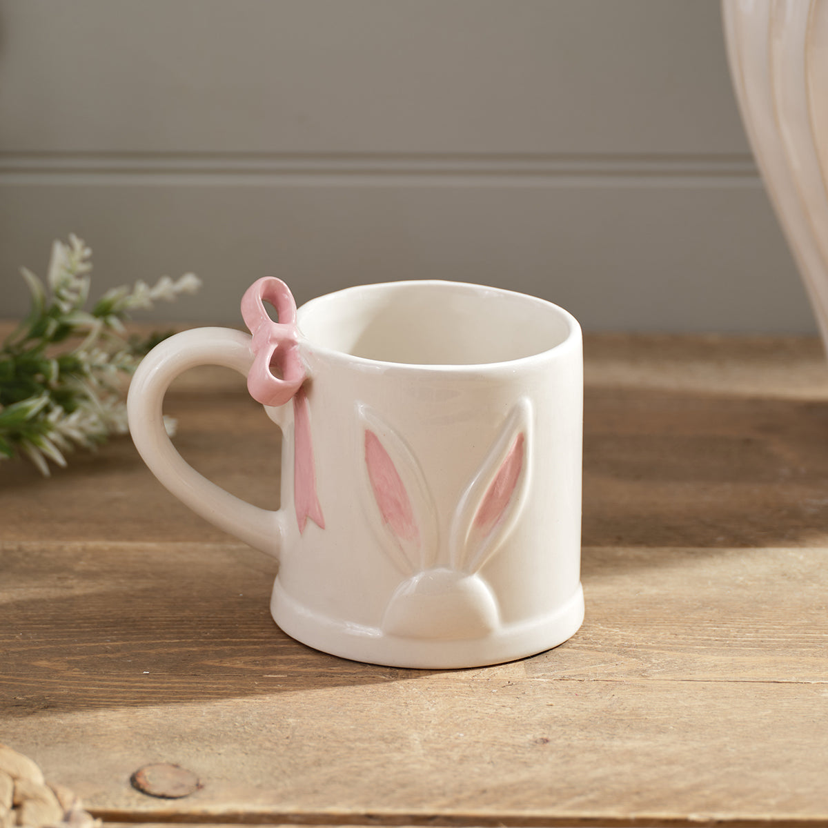 Farmhouse Embossed Bunny Bow Handle Mug