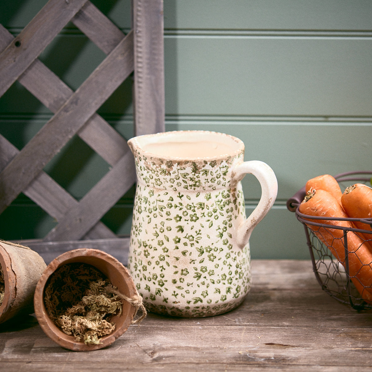 Green Ditsy Distressed Stoneware Jug Small