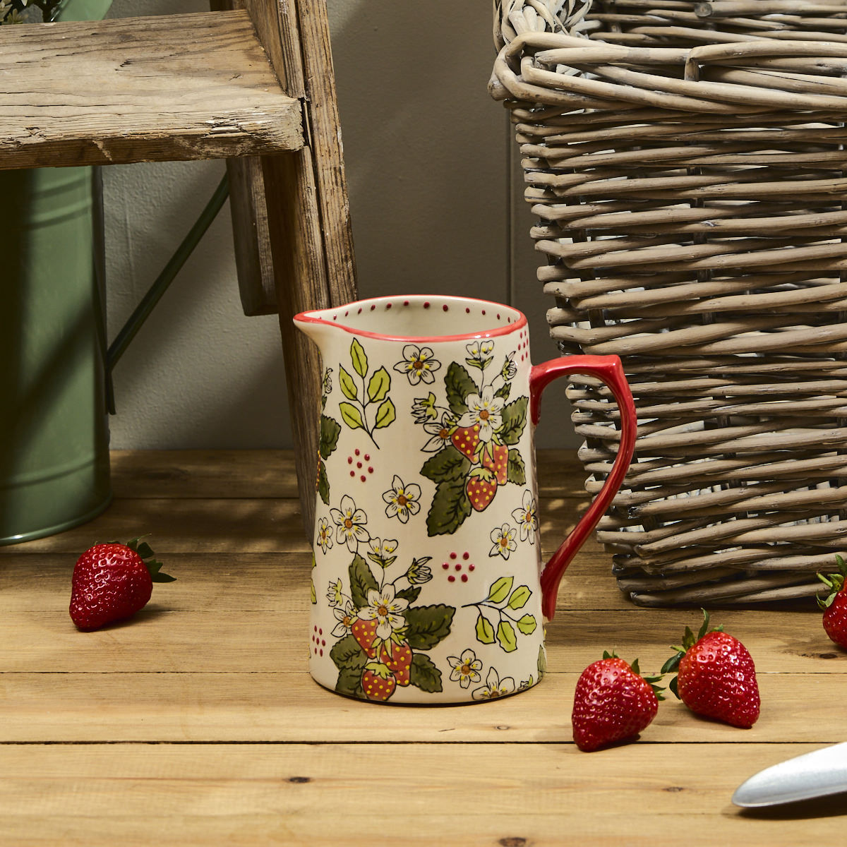 Hand Painted Strawberry Debossed Jug