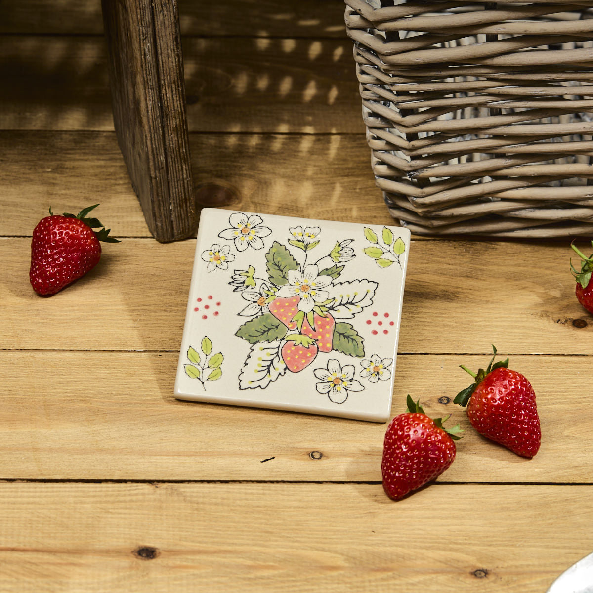 Hand Painted Strawberry Debossed Coaster