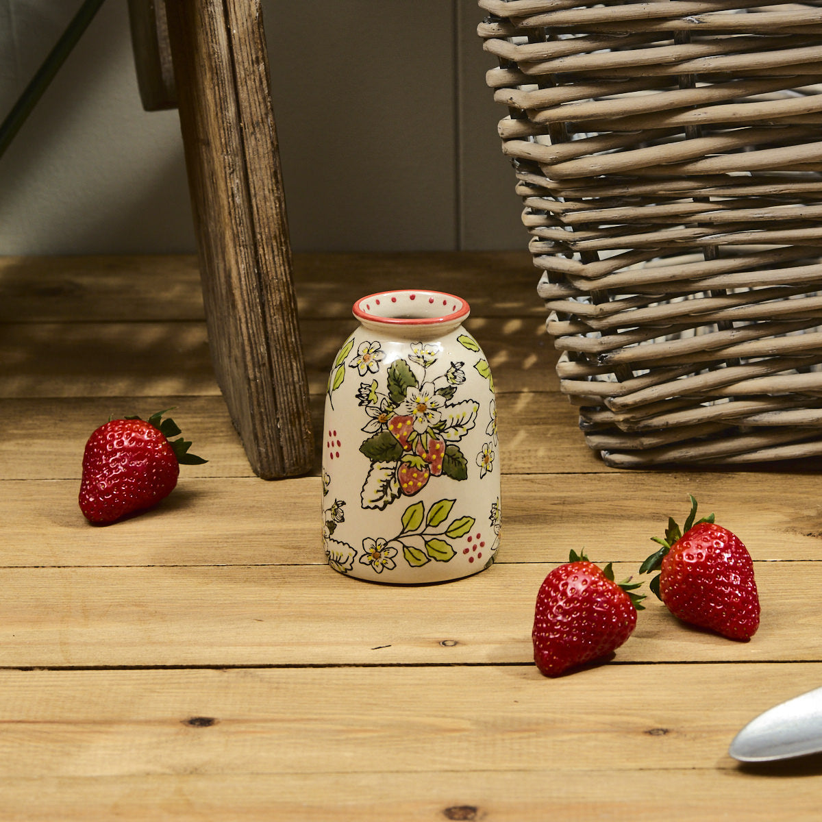 Hand Painted Strawberry Debossed Vase
