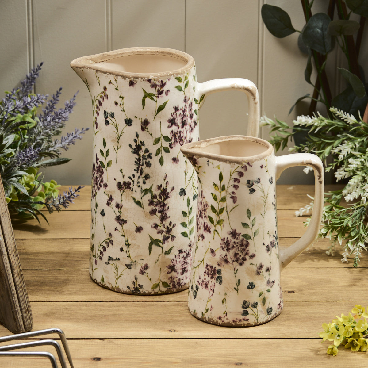 Distressed Floral Ceramic Jug Small