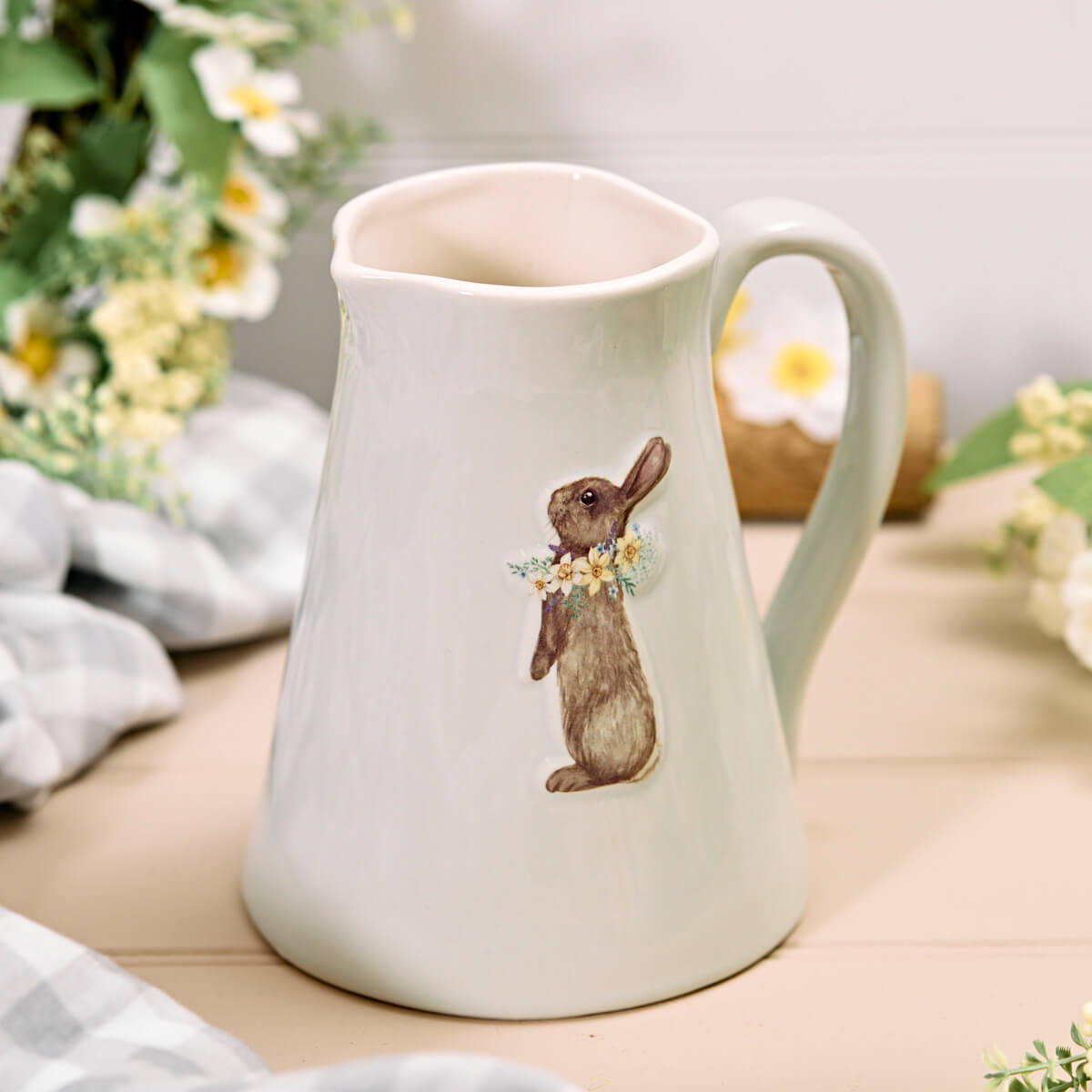 Floral Rabbit Stoneware Jug