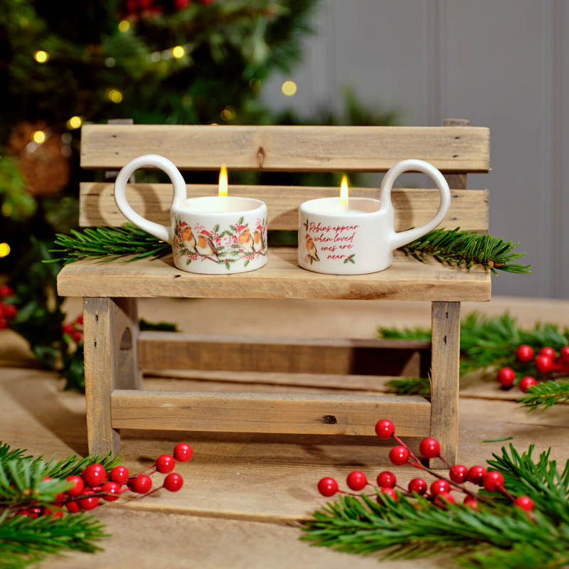 Christmas Robins Appear Cup T-Light Holder