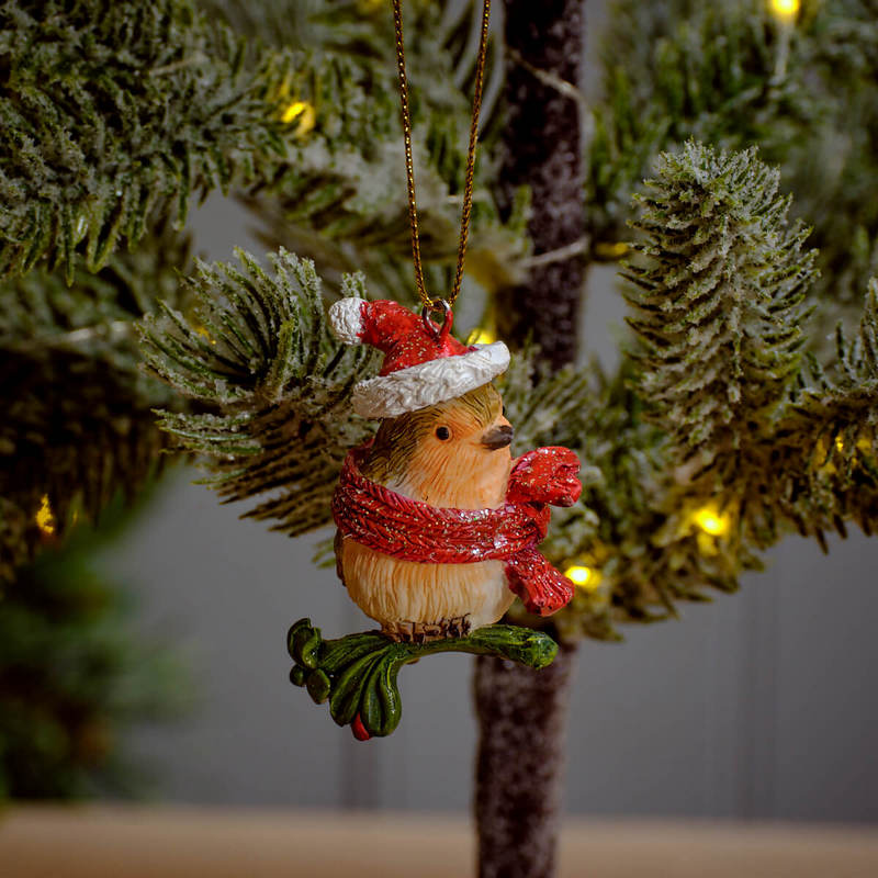 Festive Robin Resin Glitter Hanger