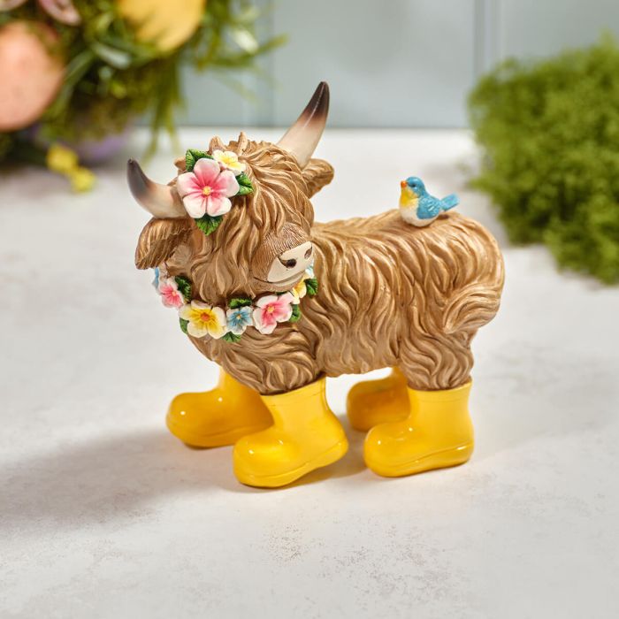 Highland Cow Welly & Flowers Ornament