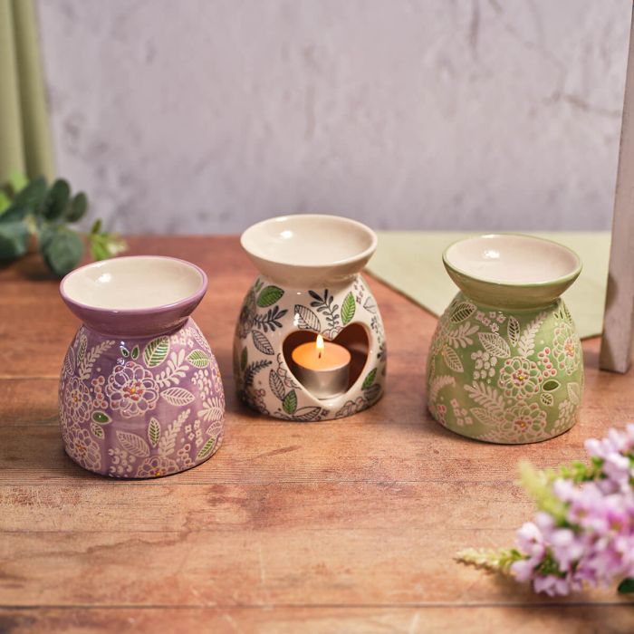 Floral Serenade Stoneware Embossed Wax Melt Burner