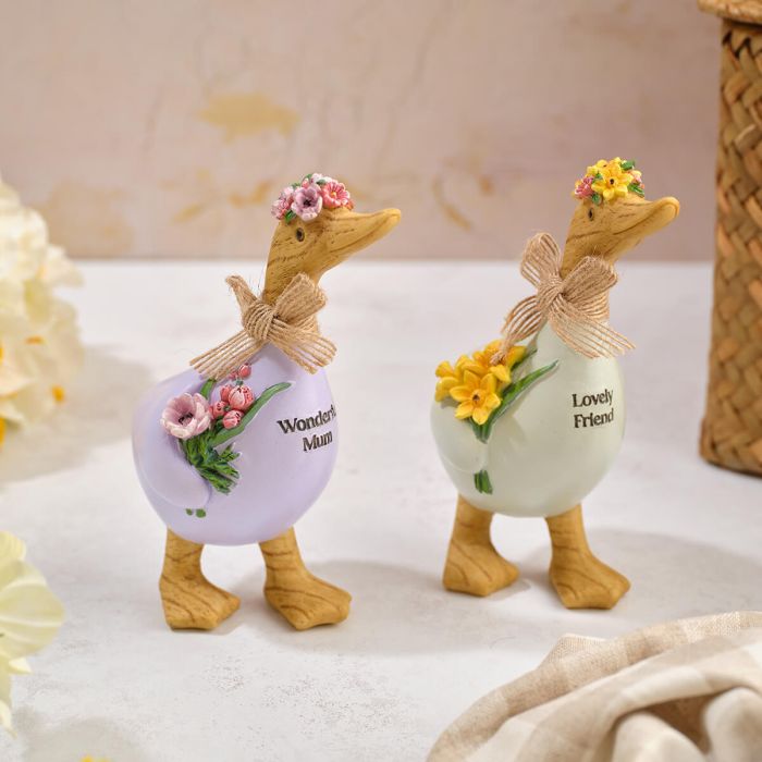 Floral Serenade Standing Duck with Flowers
