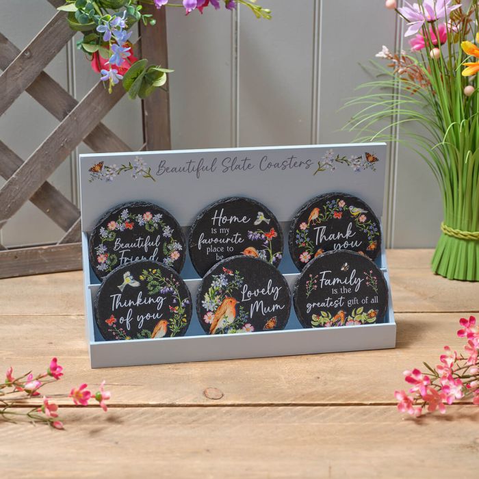 Garden Birds Round Slate Coasters