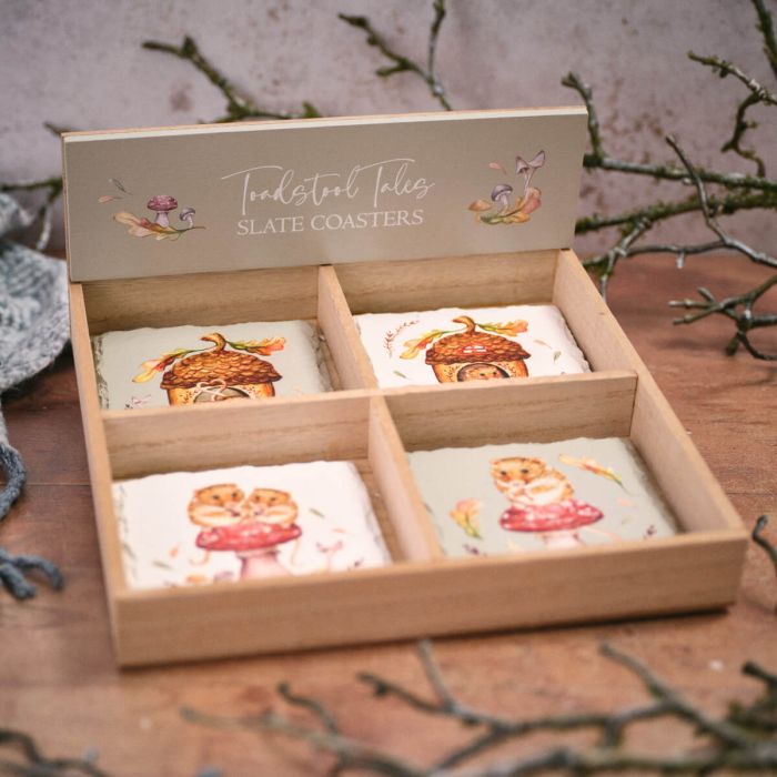 Toadstool Tales Harvest Mouse Slate Coaster