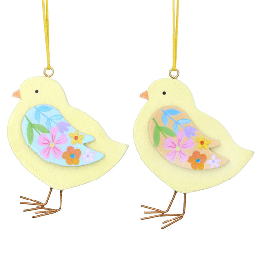 Wooden Chick with Pastel Flower Wing