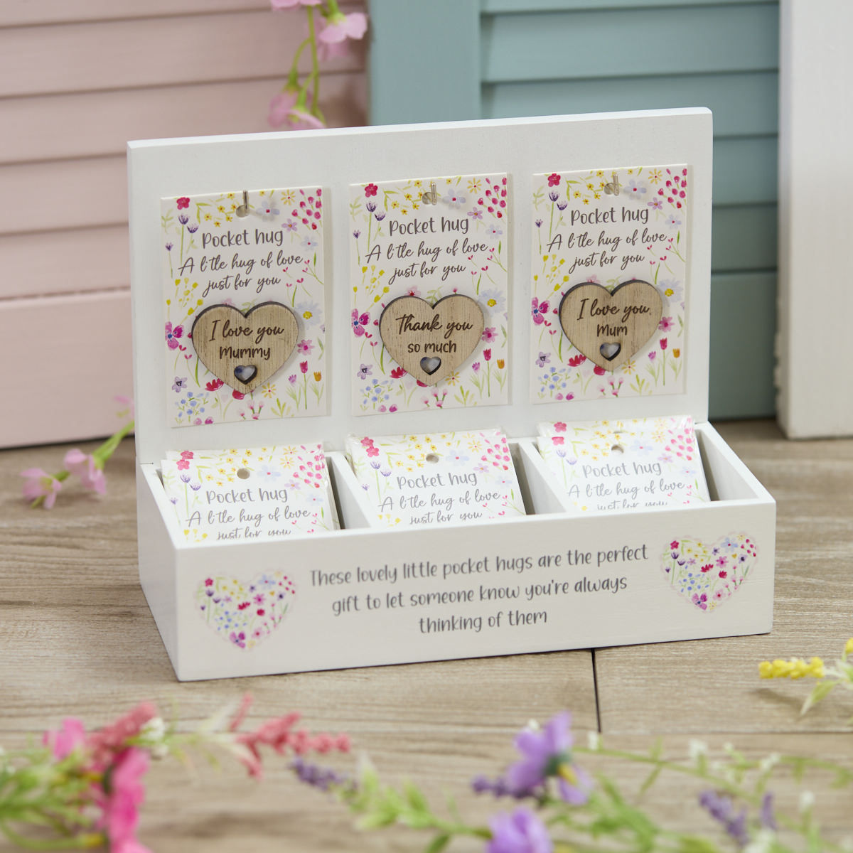 Pretty Floral Wood Pocket Hug Token