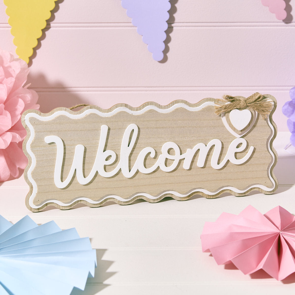 Natural Triple Layer Wavy Welcome Plaque