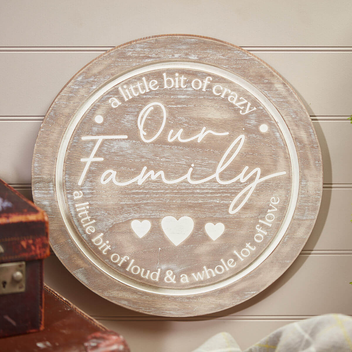 Our Family Large Natural Round Plaque