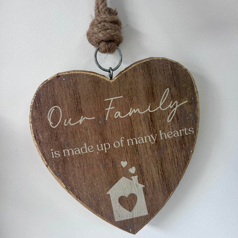 Our Family Mango Wood Heart Hanger